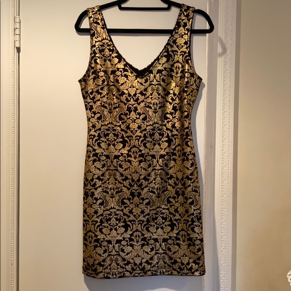 Black and gold midi dress